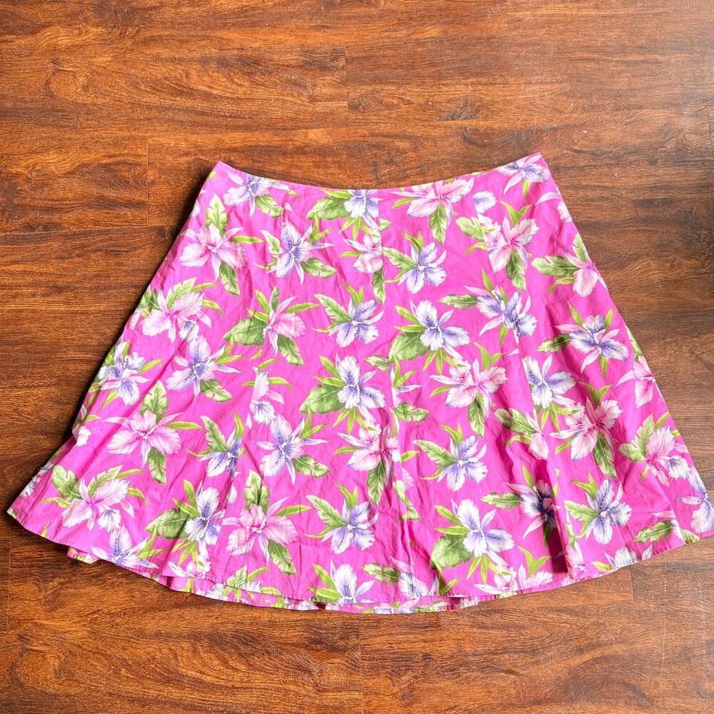 Vintage Pink Floral Skirt Hawaiian Beaded Coastal Cottage Fairy Y2K